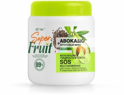 Маска-бальзам гладкость и блеск SOS восстановление АВОКАДО + фруктовый микс 450 мл Super FRUIT 