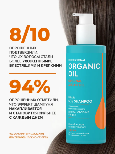 Шампунь Восстановление и блеск на аргановом масле Organic Oil 240 мл Шампунь Восстановление и блеск на аргановом масле Organic Oil 240 мл