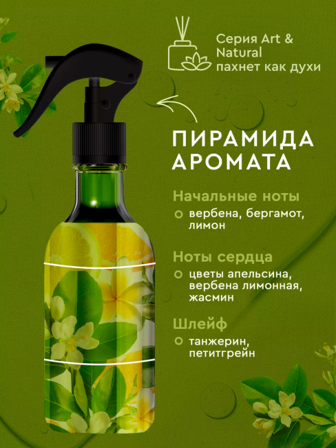 Аромаосвежитель воздуха Апельсиновый сад с лимонной вербеной Only Bio Art & Natural 320 мл Аромаосвежитель воздуха Апельсиновый сад с лимонной вербеной Only Bio Art & Natural 320 мл