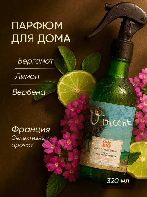 Аромаосвежитель воздуха Апельсиновый сад с лимонной вербеной Only Bio Art & Natural 320 мл