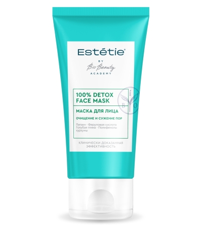 Маска для лица очищение и сужение пор 100% detox face mask ESTETIE 50 мл