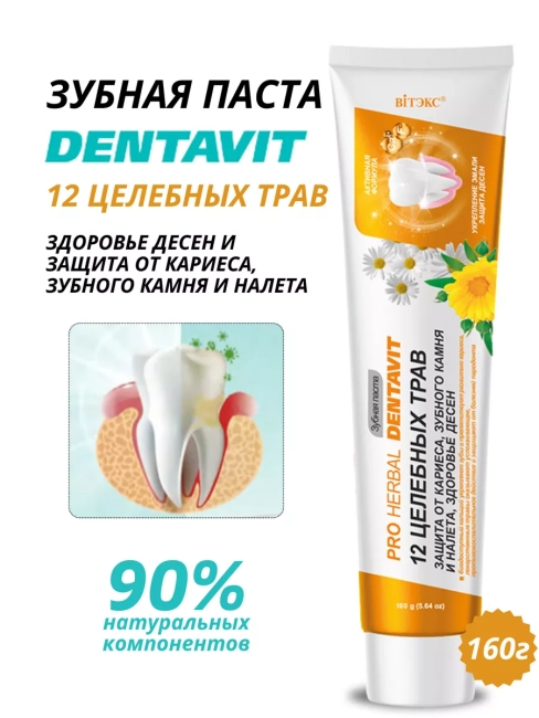 Зубная паста 12 Лечебных трав DENTAVIT 160 мл Зубная паста 12 Лечебных трав DENTAVIT 160 мл