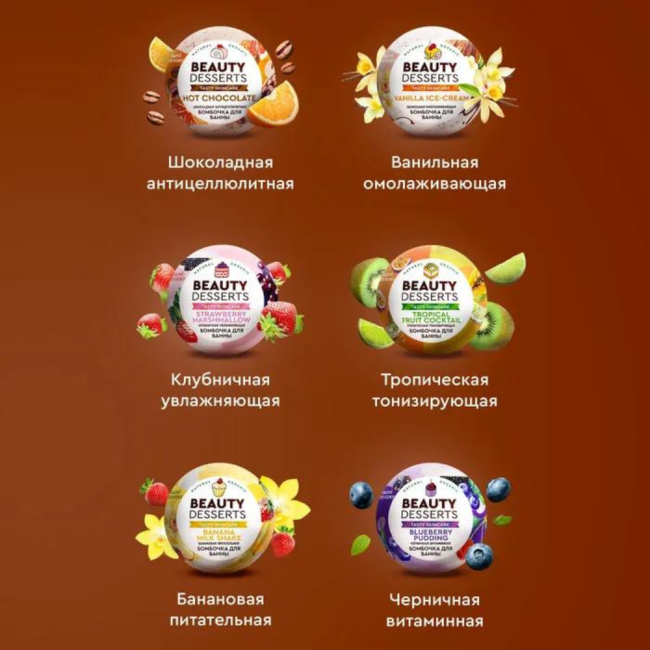 Бомбочка для ванны Шоколадная антицеллюлитная Beauty Desserts 110 гр Бомбочка для ванны Шоколадная антицеллюлитная Beauty Desserts 110 гр