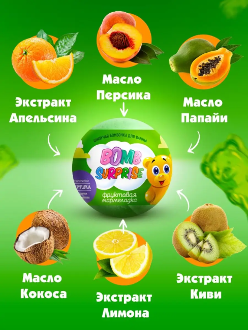 Бомбочка для ванны с игрушкой Фруктовая мармеладка BOMB SURPRISE 115 гр