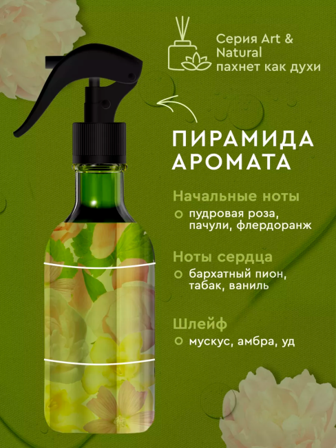 Аромаосвежитель воздуха Пудровая роза и нежный пион Only Bio Art & Natural 320 мл Аромаосвежитель воздуха Пудровая роза и нежный пион Only Bio Art & Natural 320 мл