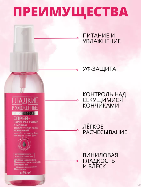 Спрей-ламинирование несмываемый для всех типов волос ГЛАДКИЕ и УХОЖЕННЫЕ 100мл Спрей-ламинирование несмываемый для всех типов волос ГЛАДКИЕ и УХОЖЕННЫЕ 100мл