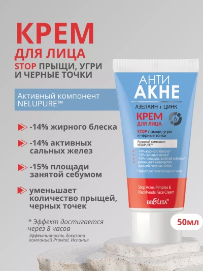 Крем для лица "Stop прыщи, угри и черные точки" АНТИ АКНЕ 50 мл