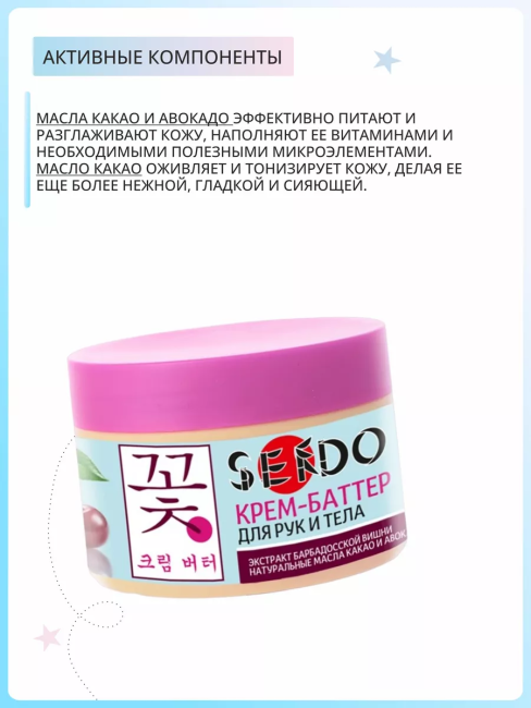 Крем-баттер для рук и тела Экстракт барбадосской вишни PARLI Sendo 200 мл