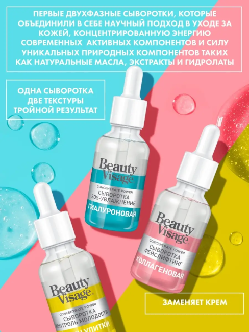 Сыворотка SOS-УВЛАЖНЕНИЕ «Гиалуроновая» для лица и кожи вокруг глаз Beauty Visage 30 мл