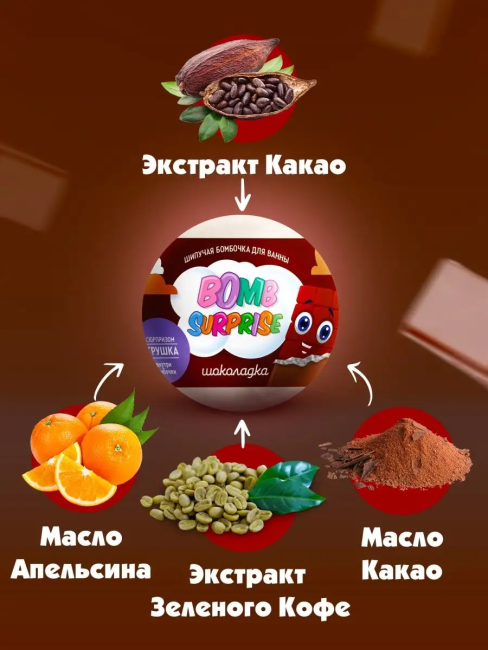 Бомбочка для ванны с игрушкой Шоколадка BOMB SURPRISE 115 гр