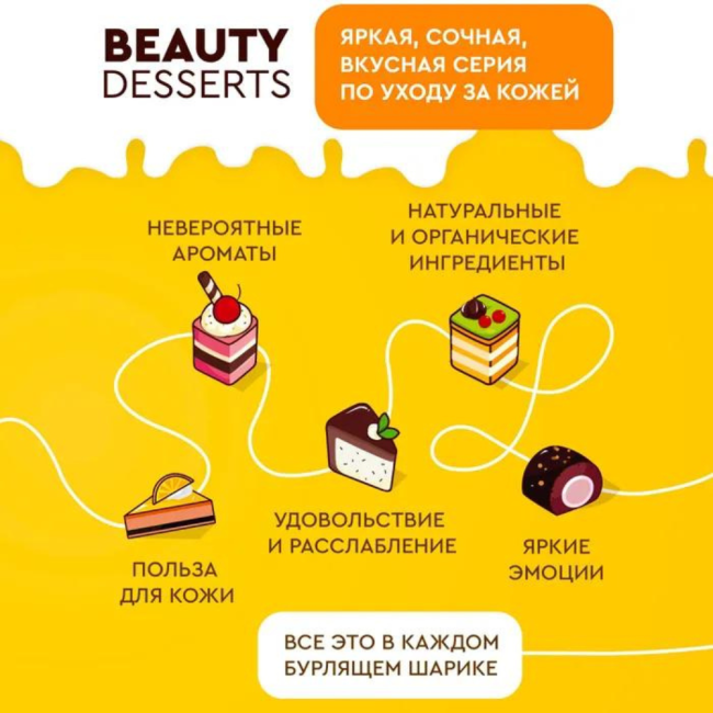 Бомбочка для ванны ДОНАТ Манговый Beauty Desserts 140 гр