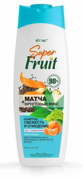 Шампунь свежесть и очищение МАТЧА + фруктовый микс Super FRUIT 500 м Шампунь свежесть и очищение МАТЧА + фруктовый микс Super FRUIT 500 м